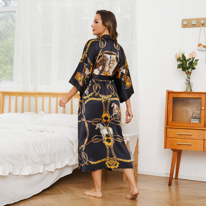 womens Silk Robe Hand painted Horse pure Silk Kimono Robes