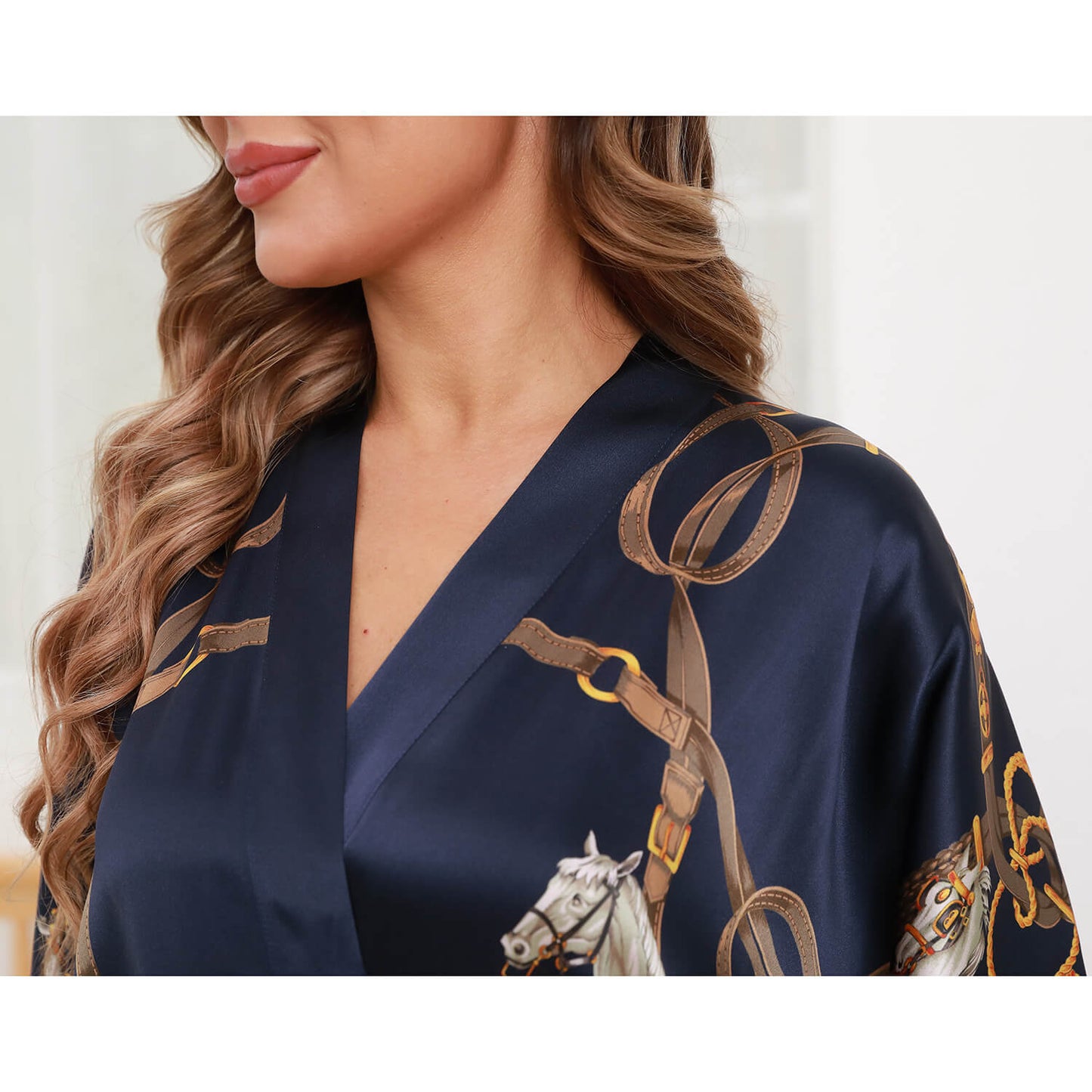 womens Silk Robe Hand painted Horse pure Silk Kimono Robes