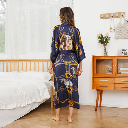 womens Silk Robe Hand painted Horse pure Silk Kimono Robes