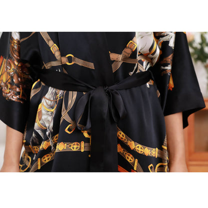 womens Silk Robe Hand painted Horse pure Silk Kimono Robes