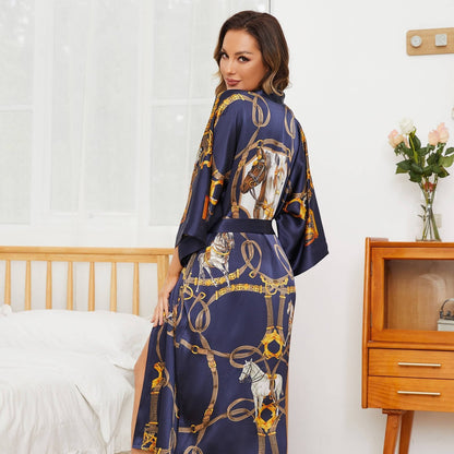 womens Silk Robe Hand painted Horse pure Silk Kimono Robes