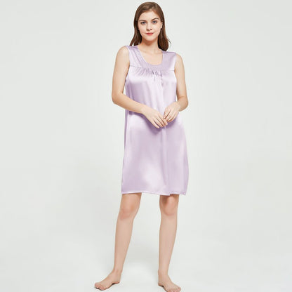 Women's Sleeveless silk nighties round neck Mulberry pure Silk Nightwear