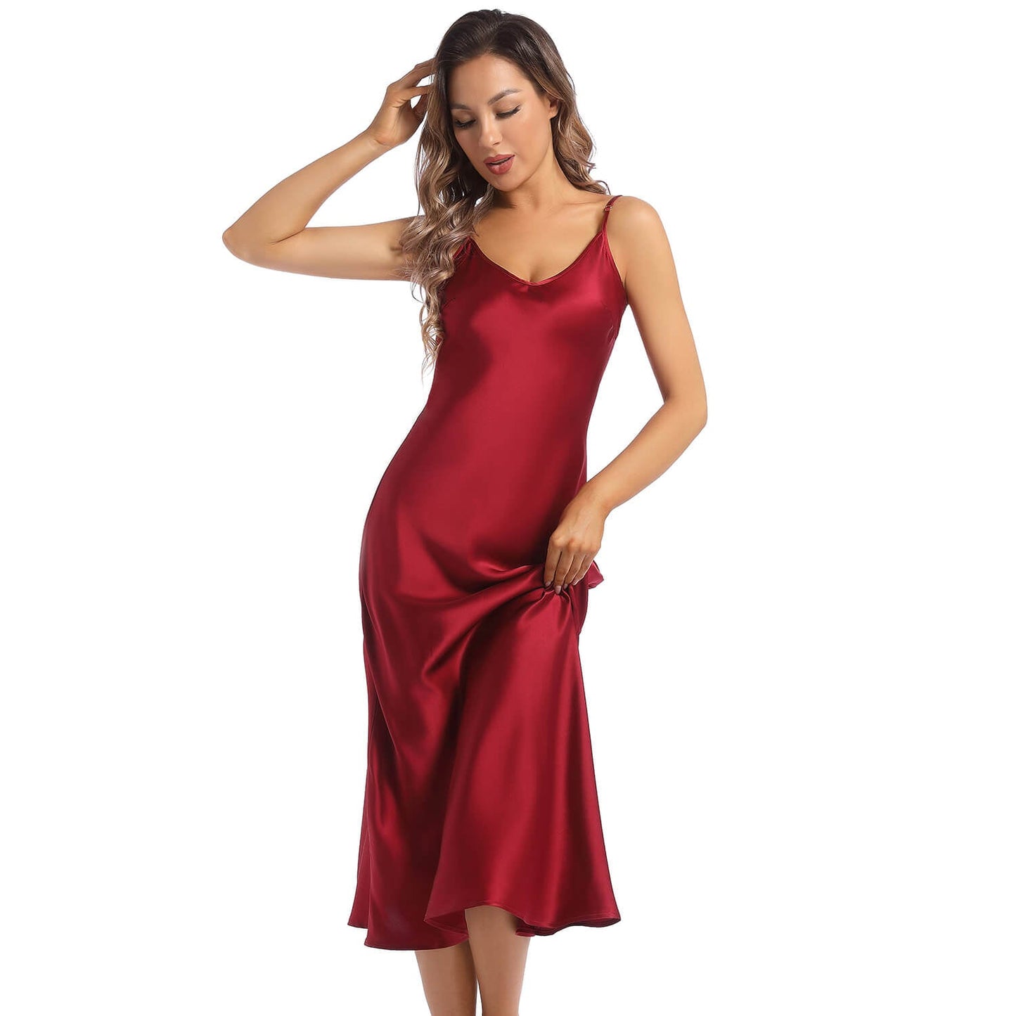 Women's Sleeveless V Neck Silk Nightgown