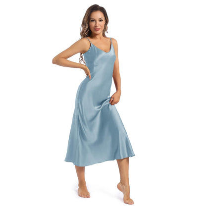 Women's Sleeveless V Neck Silk Nightgown