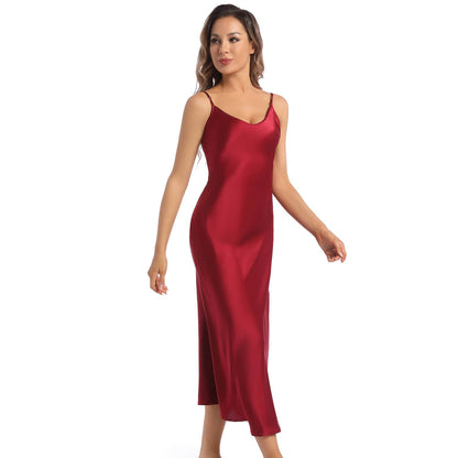 Women's Sleeveless V Neck Silk Nightgown