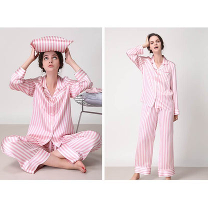 Women's Striped Silk Pajama Set 100% Mulberry Stripe Silk PJS