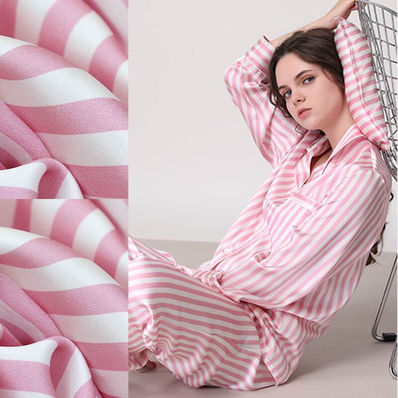 Women's Striped Silk Pajama Set 100% Mulberry Stripe Silk PJS