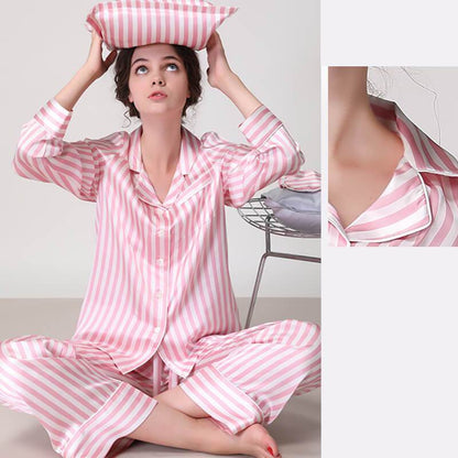 Women's Striped Silk Pajama Set 100% Mulberry Stripe Silk PJS