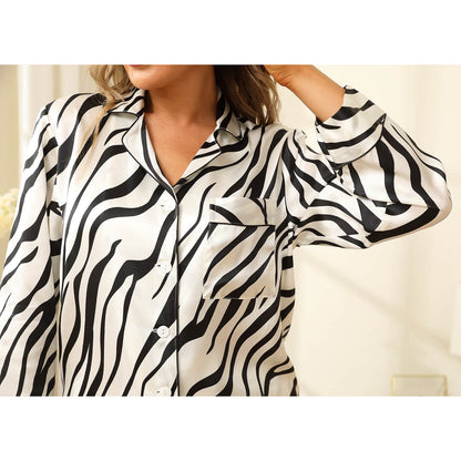 Zebra Silk Pajama Set mulberry Zebra Stripe silk pajamas for women